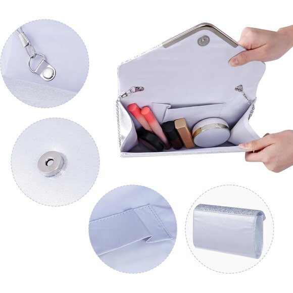 Elegant Silver Rhinestone Wedding Jewelry Set with Clutch & Evening Bag for Brid - Picture 4 of 7